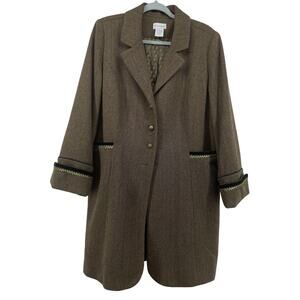 Soft Surroundings Size 1X Wool Blend Herringbone Pea Coat Brown Women's Jacket